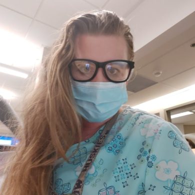 Woman wearing surgical mask