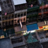 Roofs and lights from buildings at dusk