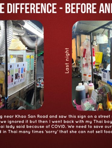 Two photos of the same thing, latest photo with sign saying they will only sell to Thai people